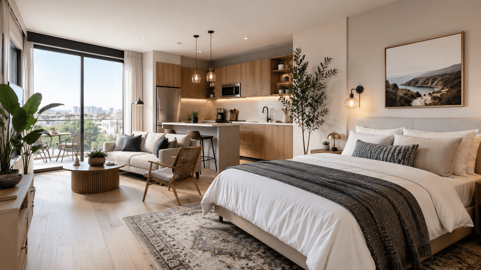 Interior de studio moderno para short stay
