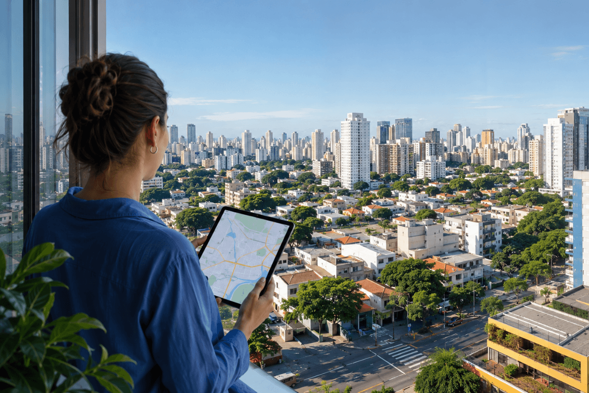 Vista aérea da cidade de São Paulo com edifícios e bairros residenciais